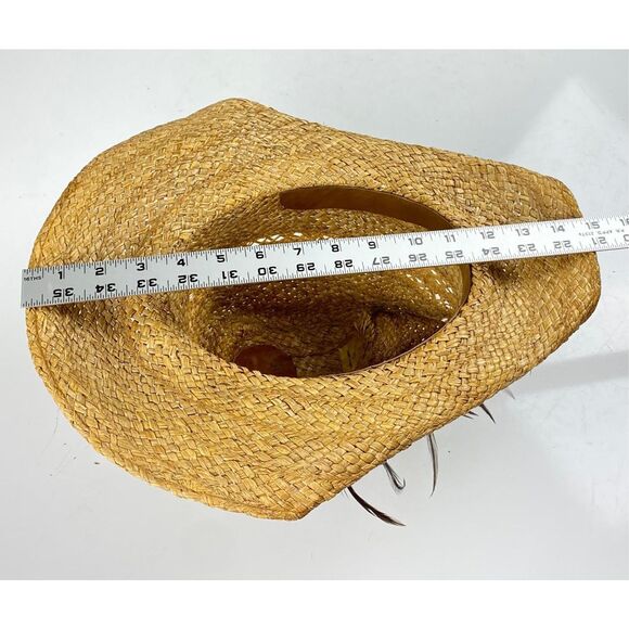 Hats by Shorer Straw Cowboy Western Hat Made in Italy Tan 7 1/8 Feather ER2316 - Picture 10 of 10